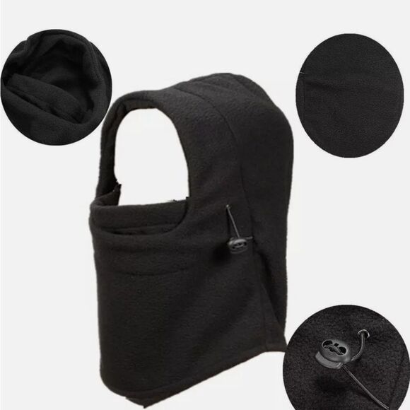 2 Pack Black Winter Fllece Ski Full Face Mask Adjustable Neck Warmer Hood Cap - Picture 6 of 8